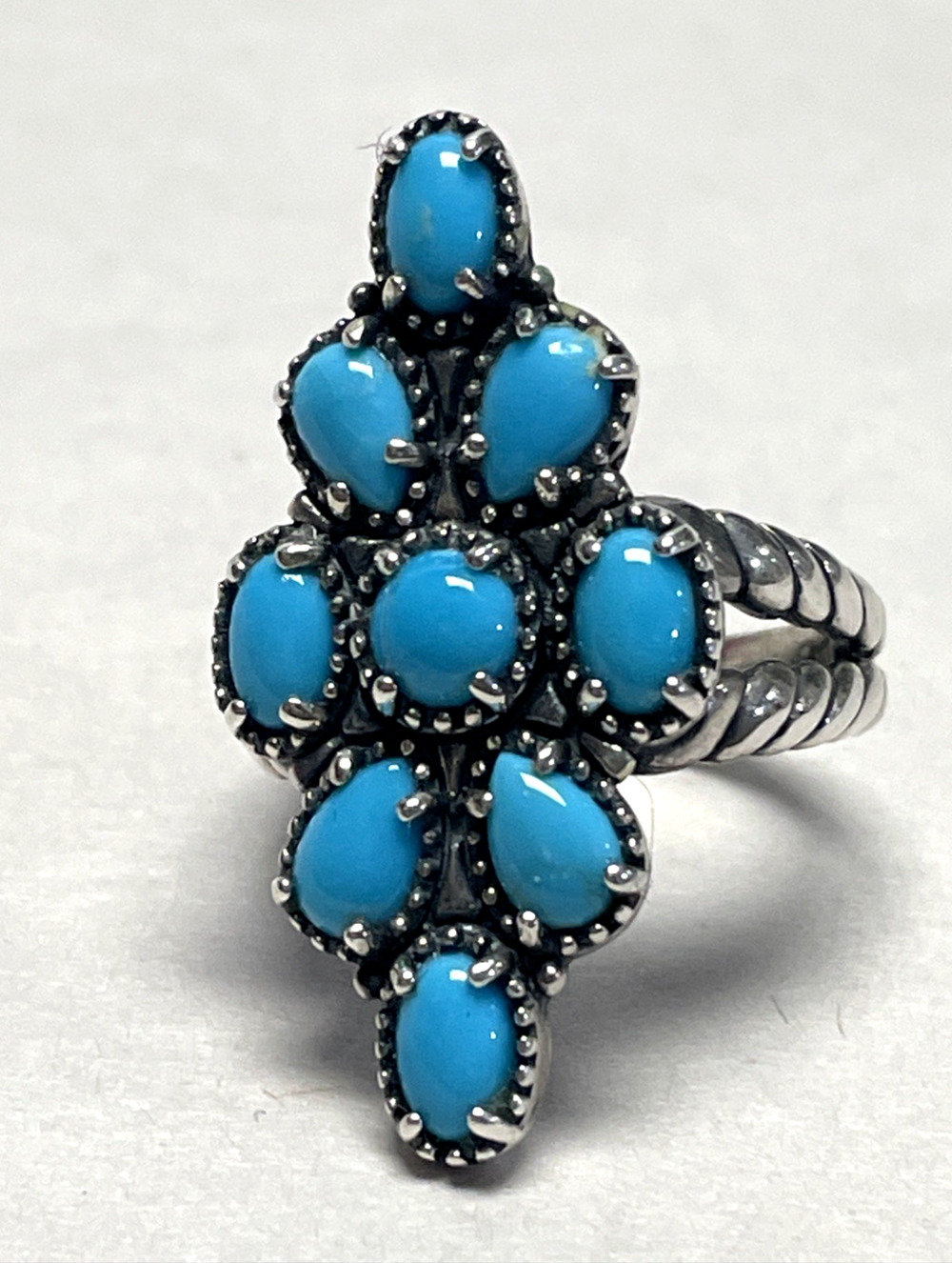 Carolyn Pollack 925 Sterling Silver Turquoise Cluster Ring Size 7.75 Statement
